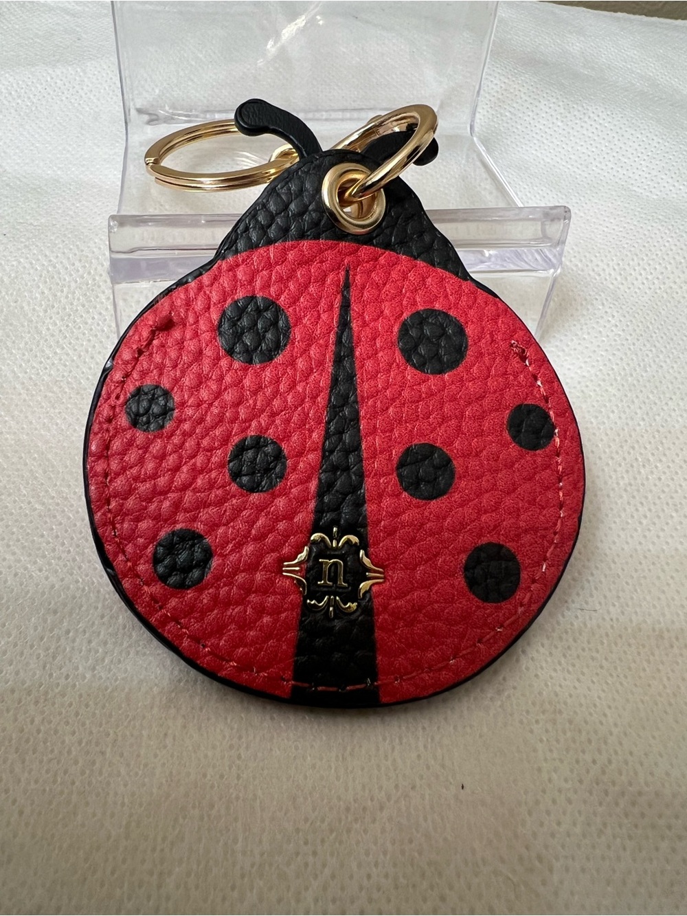 Ladybug-Style Red and Black Leather Keychain/bagcharm